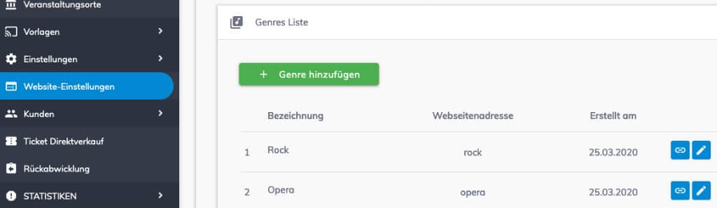 Event list on a TicketTool website