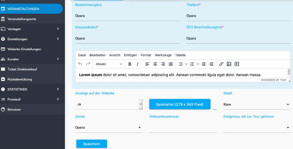 Static content pages on a TicketTool event website