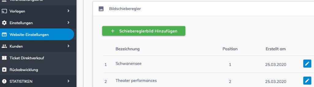 Slider and featured events on an event website