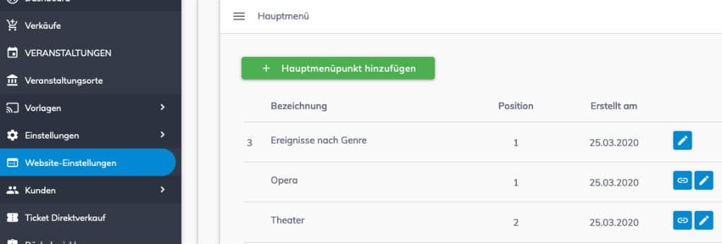 Custom sections of an event website
